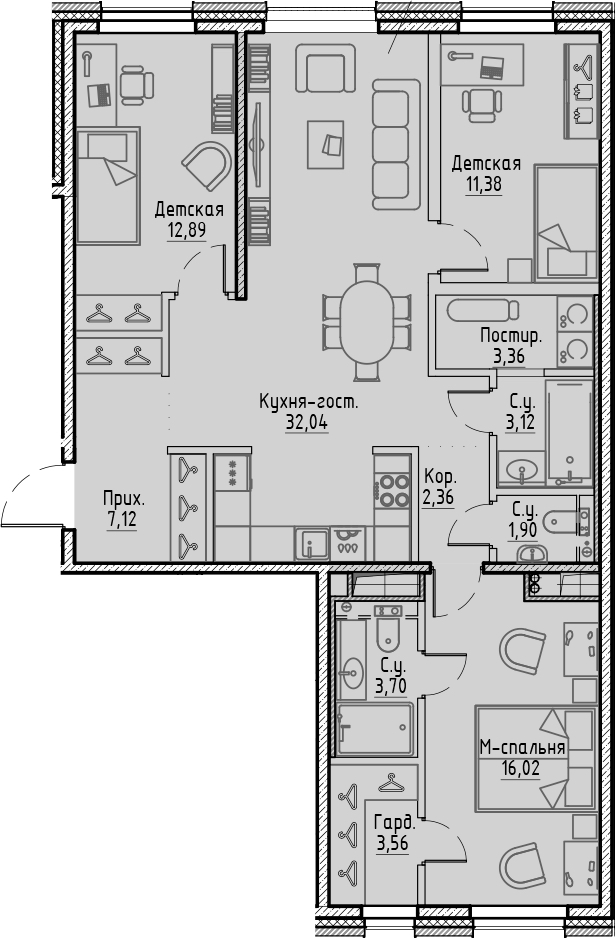 3-комнатная квартира 97.45 м², 5/7 эт., ЖК «LEGENDA Сампсониевский 32»